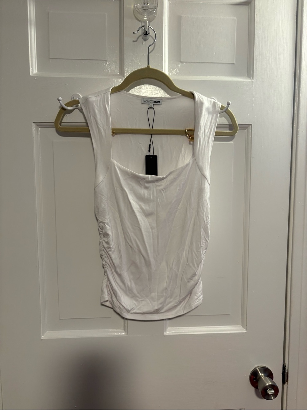 Fashion Nova White Ruched Square Neck Tank